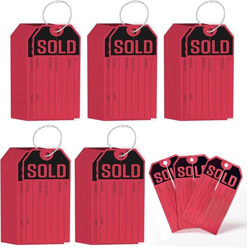500 Pcs Paper Sold Tags with String 4.72 x 2.36 Inches Label Tags with Cotton Rope with Secure Locking Buckle,Hole Price Red Tags for Retail Store, Red and Black in Saudi Arabia