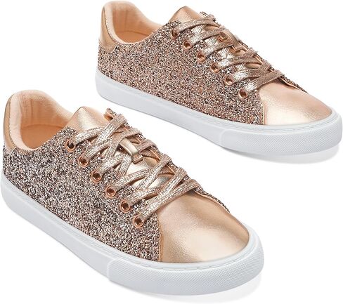AISFAES Women Glitter Sneakers Sparkly Low Top Sequins Sneakers Lace Up Tennis Shoes Comfort Bling Shoes Fashion Shiny Walking Shoes in Kuwait