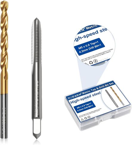 M5 x 0.8 Straight Flute Thread Tap and 4.2mm Twist Drill Bit Set, High Speed Steel (HSS 6542) & M35 Cobalt, Metric Machine Screw Threading and Drilling Tool for Metalworking in Saudi Arabia