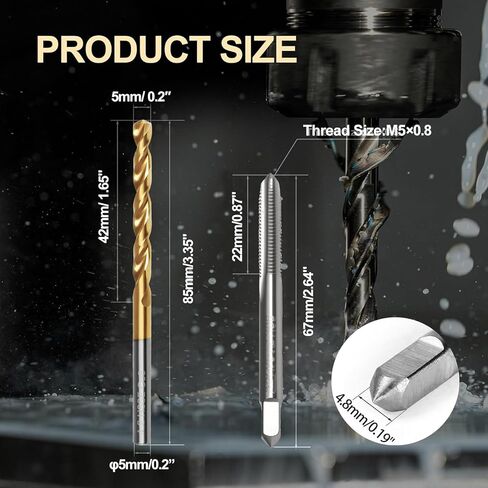 M5 x 0.8 Straight Flute Thread Tap and 4.2mm Twist Drill Bit Set, High Speed Steel (HSS 6542) & M35 Cobalt, Metric Machine Screw Threading and Drilling Tool for Metalworking in Saudi Arabia
