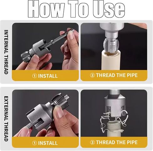 4 in 1 Water Pipe Wrench, Universal 4 in 1 Water Pipe Threader Set, 1/2'' 3/4''Pipes Tapping and Threading Tool Fits All Threads,Opener Compatible Electric Drill (1/2"+3/4') in Saudi Arabia