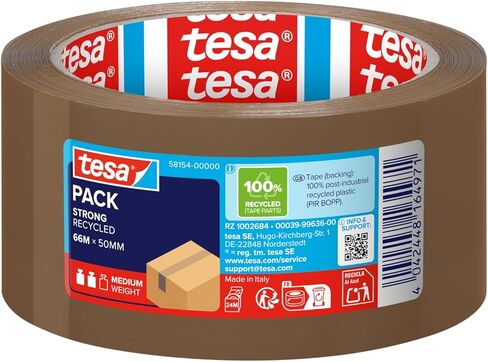 tesapack Eco & Strong - Environmentally Friendly Packing Tape Made of 100% Recycled Plastic, UV-Resistant and Age-Resistant - Transparent - 66 m x 50 mm in Kuwait