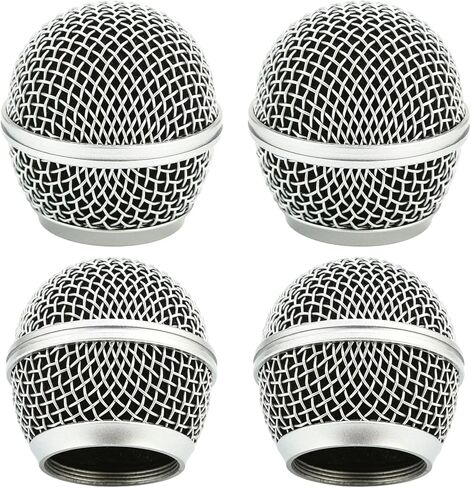 استبدال رأس الميكروفون، كرة شبكية مع رغوة داخلية، رؤوس بديلة شبكية فولاذية لـ Shure SM58 (4 قطع)، فضي، (QR-119) in Saudi Arabia