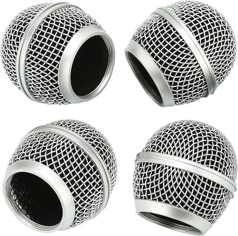 Microphone Head Replace, Grille Ball with Inner Foam, Steel Mesh Replacement Heads for Shure SM58 (4pcs), silver, (QR-119) in Kuwait