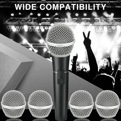 استبدال رأس الميكروفون، كرة شبكية مع رغوة داخلية، رؤوس بديلة شبكية فولاذية لـ Shure SM58 (4 قطع)، فضي، (QR-119) in Saudi Arabia