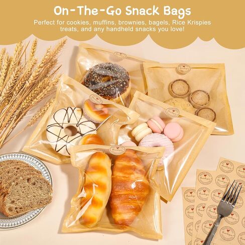 أكياس ساندويتش ورقية من SUREHOME، 100 قطعة مقاس 7.1 × 7.5 بوصة في أكياس ورقية بنية كرافت مع نافذة، حقيبة مخبز فردية بختم حراري مع حقيبة ملفات تعريف الارتباط الخاصة بالحفلات والوجبات الخفيفة وتغليف السلع المخبوزة in Kuwait