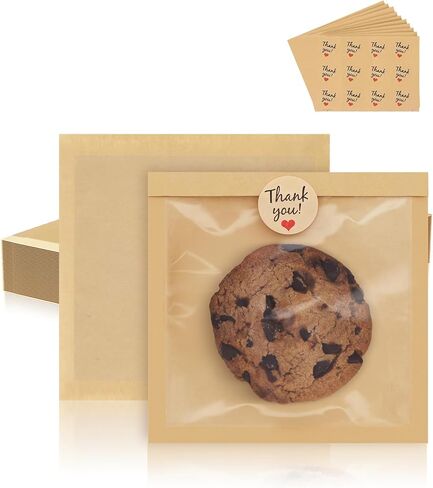 FireKylin 100 Pack Cookie Bags with Heat Sealing, 5.7 x 6.5 Inch Bakery Bags with Window, Grease Resistant Cookie Packing for Treats, Baked Goods, Bagel, Cake Slice, Sandwich (5.7"x6.5"-100pcs) in Kuwait