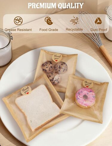 FireKylin 100 Pack Cookie Bags with Heat Sealing, 5.7 x 6.5 Inch Bakery Bags with Window, Grease Resistant Cookie Packing for Treats, Baked Goods, Bagel, Cake Slice, Sandwich (5.7"x6.5"-100pcs) in Kuwait