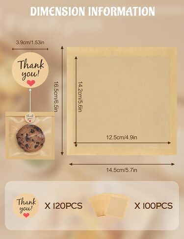 FireKylin 100 Pack Cookie Bags with Heat Sealing, 5.7 x 6.5 Inch Bakery Bags with Window, Grease Resistant Cookie Packing for Treats, Baked Goods, Bagel, Cake Slice, Sandwich (5.7"x6.5"-100pcs) in Kuwait