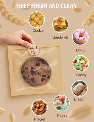 FireKylin 100 Pack Cookie Bags with Heat Sealing, 5.7 x 6.5 Inch Bakery Bags with Window, Grease Resistant Cookie Packing for Treats, Baked Goods, Bagel, Cake Slice, Sandwich (5.7"x6.5"-100pcs) in Kuwait