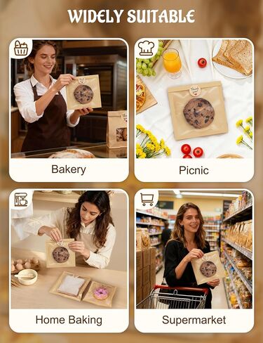 FireKylin 100 Pack Cookie Bags with Heat Sealing, 5.7 x 6.5 Inch Bakery Bags with Window, Grease Resistant Cookie Packing for Treats, Baked Goods, Bagel, Cake Slice, Sandwich (5.7"x6.5"-100pcs) in Kuwait