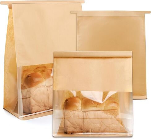 60 Pcs Small Bakery Bags with Window, 3.8x4.7x11.2 Inches Ties Lock Cookie Packaging Bag Resealable Paper Treat Bags for Homemade Breads, Popcorn, Candies,Treats, Snacks, Baked Goods Packaging in Kuwait