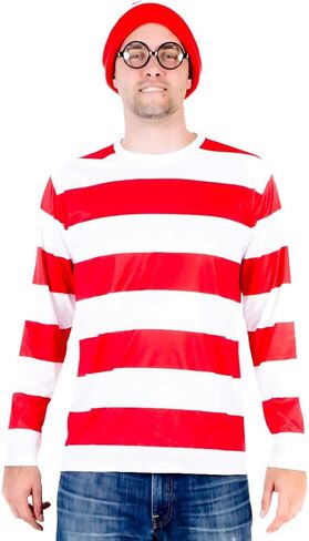 Where's Waldo Shirt Hat and Glasses Deluxe Halloween Costume Cosplay in Saudi Arabia