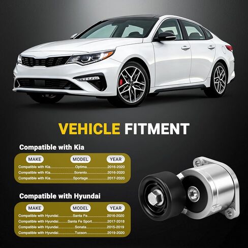 Drive Belt Tensioner Assembly Compatible with Kia Optima Sorento Sportage丨Hyundai Santa Fe Sport Sonata Tucson Idler Pulley Replacement for 252812GGB3, 25281 2GGB3, 252812GGB1, 25281 2GGB1 in Saudi Arabia
