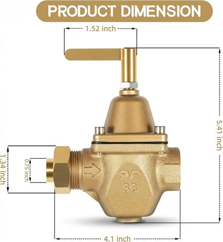 منظم ضغط مياه غلاية برونزي عالي السعة 1/2 بوصة - بديل مباشر للواط 1156F، B1156F، S1156F - قابل للتعديل 10-25 رطل لكل بوصة مربعة - أنظمة تسخين مائية من الدرجة التجارية in Kuwait