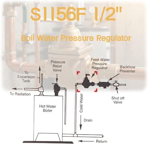 منظم ضغط مياه غلاية برونزي عالي السعة 1/2 بوصة - بديل مباشر للواط 1156F، B1156F، S1156F - قابل للتعديل 10-25 رطل لكل بوصة مربعة - أنظمة تسخين مائية من الدرجة التجارية in Kuwait