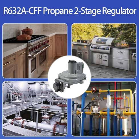 معدات غاز LP R632A-CFF منظم مرحلتين متكامل، زنبرك مرحاض 9-13 بوصة، 1/4 بوصة × 3/4 بوصة NPT، أقصى ضغط مدخل مسموح به 250 رطل لكل بوصة مربعة، نطاقات ضغط المخرج 9 إلى 13 بوصة مرحاض / 22 إلى 32 ملي بار in Kuwait