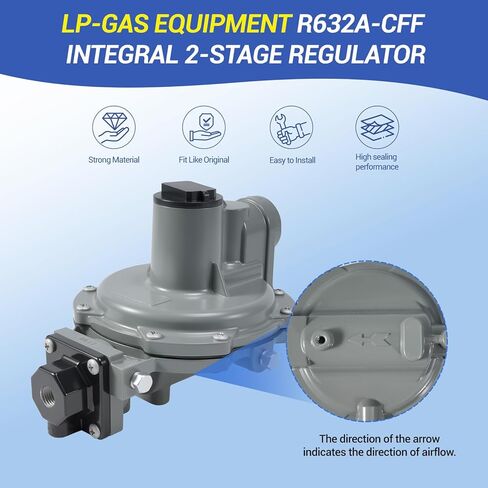 معدات غاز LP R632A-CFF منظم مرحلتين متكامل، زنبرك مرحاض 9-13 بوصة، 1/4 بوصة × 3/4 بوصة NPT، أقصى ضغط مدخل مسموح به 250 رطل لكل بوصة مربعة، نطاقات ضغط المخرج 9 إلى 13 بوصة مرحاض / 22 إلى 32 ملي بار in Kuwait