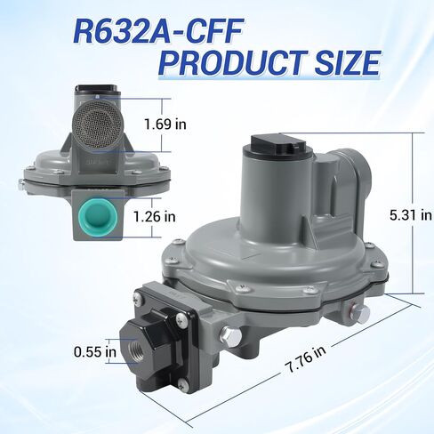 معدات غاز LP R632A-CFF منظم مرحلتين متكامل، زنبرك مرحاض 9-13 بوصة، 1/4 بوصة × 3/4 بوصة NPT، أقصى ضغط مدخل مسموح به 250 رطل لكل بوصة مربعة، نطاقات ضغط المخرج 9 إلى 13 بوصة مرحاض / 22 إلى 32 ملي بار in Kuwait