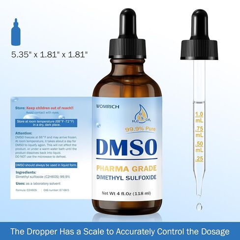 سائل Dmso 99.9 نقي - درجة صيدلانية DMSO - سائل DSMO (ثنائي ميثيل سلفوكسيد) - رائحة منخفضة وفعالية عالية - زجاجة زجاجية مع قطارة (4 أونصة سائلة) in Kuwait