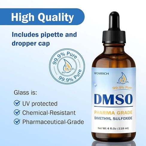 سائل Dmso 99.9 نقي - درجة صيدلانية DMSO - سائل DSMO (ثنائي ميثيل سلفوكسيد) - رائحة منخفضة وفعالية عالية - زجاجة زجاجية مع قطارة (4 أونصة سائلة) in Kuwait