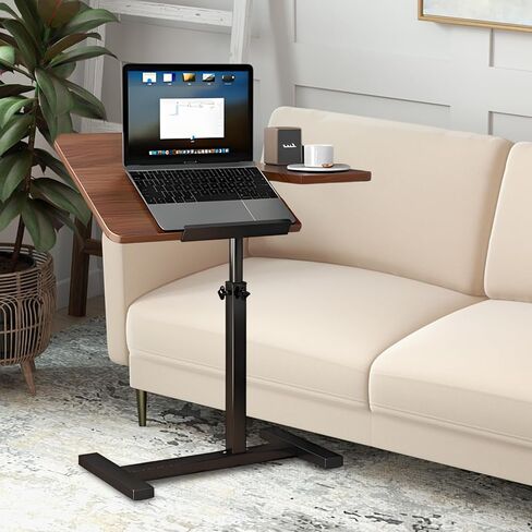 Simcat Height Adjustable Overbed Bedside Table with Wheels，Split Top Tilt Bedside Table, Mobile Laptop Computer Standing Desk Cart with Tray，Hospital/Home Use (Rustic Brown) in Saudi Arabia