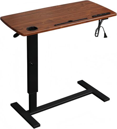 Overbed Table with Wheels, Height Adjustable Hospital Bedside Table, Mobile Laptop Portable Table, Rolling Standing Desk with USB Port, Cup Holder and Tablet Slot in Saudi Arabia