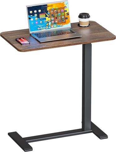 Okin Adjustable Bedside Table with Swivel Hidden Wheels Pneumatic Rolling Desk Mobile Standing Desk with Cup Holder for Hospital Home(27.6"x15.8" White) in Kuwait