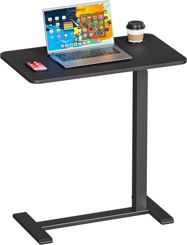 Okin Adjustable Bedside Table with Swivel Hidden Wheels Pneumatic Rolling Desk Mobile Standing Desk with Cup Holder for Hospital Home(27.6"x15.8" White) in Saudi Arabia