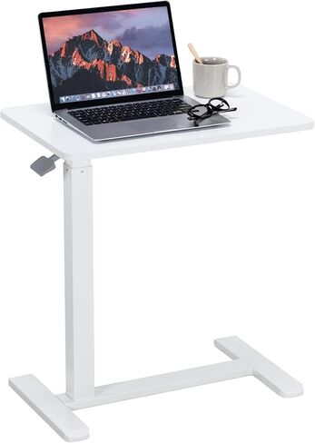 طاولة فوق السرير مع عجلات تعمل بالهواء المضغوط لسرير المستشفى وطاولة كمبيوتر محمول محمولة للاستخدام المنزلي وتعديل الارتفاع من 26.18 بوصة إلى 40.55 بوصة، باللون الأبيض in Kuwait