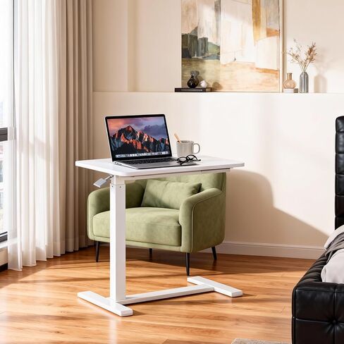 طاولة فوق السرير مع عجلات تعمل بالهواء المضغوط لسرير المستشفى وطاولة كمبيوتر محمول محمولة للاستخدام المنزلي وتعديل الارتفاع من 26.18 بوصة إلى 40.55 بوصة، باللون الأبيض in Kuwait