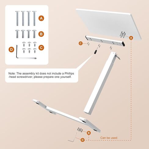 طاولة فوق السرير مع عجلات تعمل بالهواء المضغوط لسرير المستشفى وطاولة كمبيوتر محمول محمولة للاستخدام المنزلي وتعديل الارتفاع من 26.18 بوصة إلى 40.55 بوصة، باللون الأبيض in Kuwait