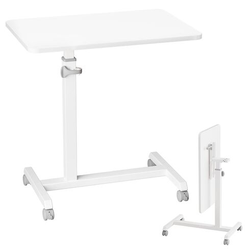 طاولة سرير جانبية قابلة للتعديل من كومهوما مع عجلات قابلة للقفل، مكتب كمبيوتر محمول قابل للطي وقابل للتعديل، طاولة سرير مكتبية قابلة للتعديل للارتفاع للاستخدام في المستشفى والمنزل، بيضاء in Kuwait