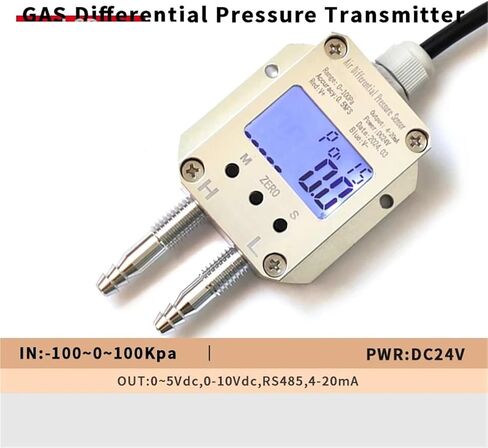 Air Differential Pressure Transmitter 4 20mA 5V 10V RS485 Outpu Fan Duct Differential Pressure Furnace Negative Pressure Sensor(LCD display0-5V,-5Kpa to 0Kpa) in Saudi Arabia