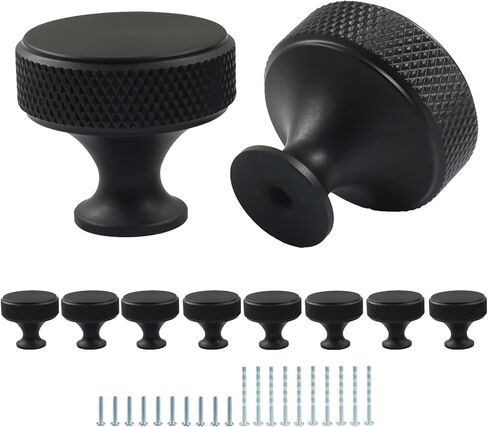 Hordion 10 Pack Black Knurled Cabinet Knobs, Round Drawer Pull Knobs for Dresser Kitchen Cupboard Hardware in Saudi Arabia