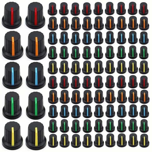 Plastic Knurled Rotating Knobs 20Pcs 6mm Center Hole 15x15mm Body Size for 1/4 inch Potentiometers Ribbed for Grip Multicolor in Saudi Arabia