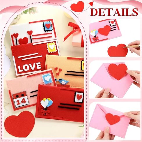 Libima 10 Pieces Valentine's Day Felt Envelope with Heart Shaped Card 4 x 6 Inch Valentine Envelopes Love Letter Envelopes for Valentine Party Favor Supplies Exchange Gifts Wedding Shower in Kuwait