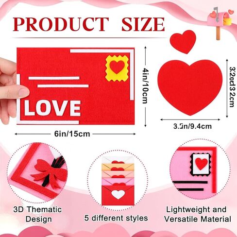 Libima 10 Pieces Valentine's Day Felt Envelope with Heart Shaped Card 4 x 6 Inch Valentine Envelopes Love Letter Envelopes for Valentine Party Favor Supplies Exchange Gifts Wedding Shower in Kuwait