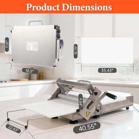 40.5" x 15.5" Folding Manual Dough Sheeter with PE Board – Stainless Steel Countertop Dough Roller Machine, Adjustable Thickness (0–25mm) for Pastry, Pizza, Croissant, Cookie & Pasta in Saudi Arabia