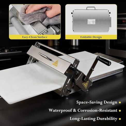 ATOLS 40.9''x15.5" Folding Dough Sheeter, Dough Roller Machine for Commercial Use, 0.2-27mm Adjustable Thickness Stainless Steel Manual Dough Sheeter Machine with Board in Kuwait