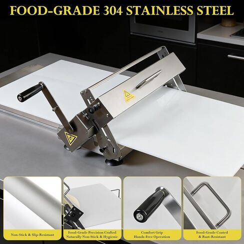 ATOLS 40.9''x15.5" Folding Dough Sheeter, Dough Roller Machine for Commercial Use, 0.2-27mm Adjustable Thickness Stainless Steel Manual Dough Sheeter Machine with Board in Kuwait