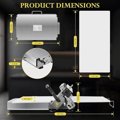 ATOLS 40.9''x15.5" Folding Dough Sheeter, Dough Roller Machine for Commercial Use, 0.2-27mm Adjustable Thickness Stainless Steel Manual Dough Sheeter Machine with Board in Kuwait