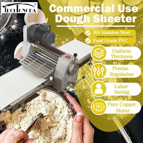 TECHTONGDA Commercial Dough Sheeter Pasta Roller Dough Press Machine Fondant Flattener Pizza Pastry Sheeter with 70.9x19.7" Conveyor Belt Bakery Equipment in Saudi Arabia