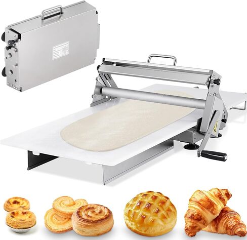 Folding Dough Sheeter 15.5in Manual Dough Sheeter Machine Folding Dough Rolling Machine Pastry Sheeter Stainless Steel Thickness Adjustable 2.5-25MM in Saudi Arabia