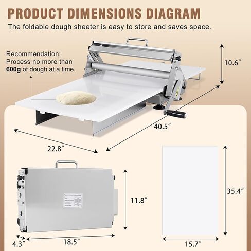 Folding Dough Sheeter 15.5in Manual Dough Sheeter Machine Folding Dough Rolling Machine Pastry Sheeter Stainless Steel Thickness Adjustable 2.5-25MM in Saudi Arabia