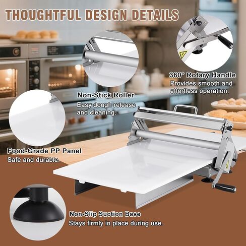 Folding Dough Sheeter 15.5in Manual Dough Sheeter Machine Folding Dough Rolling Machine Pastry Sheeter Stainless Steel Thickness Adjustable 2.5-25MM in Saudi Arabia