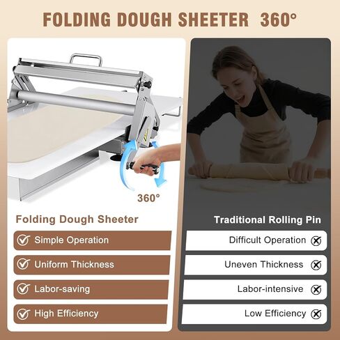 Folding Dough Sheeter 15.5in Manual Dough Sheeter Machine Folding Dough Rolling Machine Pastry Sheeter Stainless Steel Thickness Adjustable 2.5-25MM in Saudi Arabia