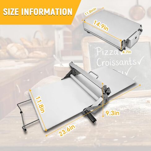 12" Folding Dough Sheeter with 23.6" x 11.8" Sheeter Board, Manual Dough Roller Machine with 0-25mm Adjustable Thickness Settings Stainless Steel for Pizza Croissants Pastry and Crust in Saudi Arabia