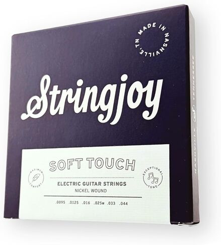 Stringjoy 9.5-44 توقيعات ناعمة الملمس - أوتار جيتار كهربائي ممتازة من النيكل الخفيف - راحة إضافية ونغمة استثنائية، مجموعة كهربائية مكونة من 6 أوتار in Kuwait