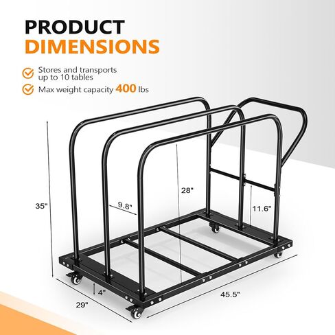 VINGLI Heavy Duty Folding Table Cart, Table Dolly with PU Swivel Wheels, 800 lbs Capacity, Holds Up to 10 Tables for Party Events, Hotels, Factories & Warehouses in Saudi Arabia